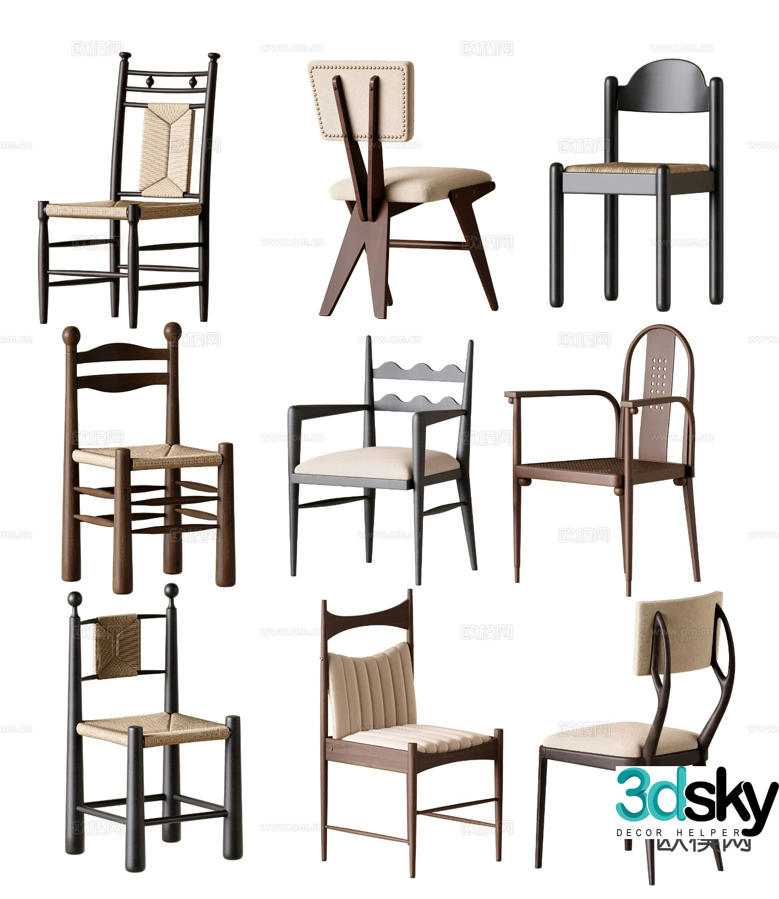 Medieval style chair leisure chair dining chair 3d model