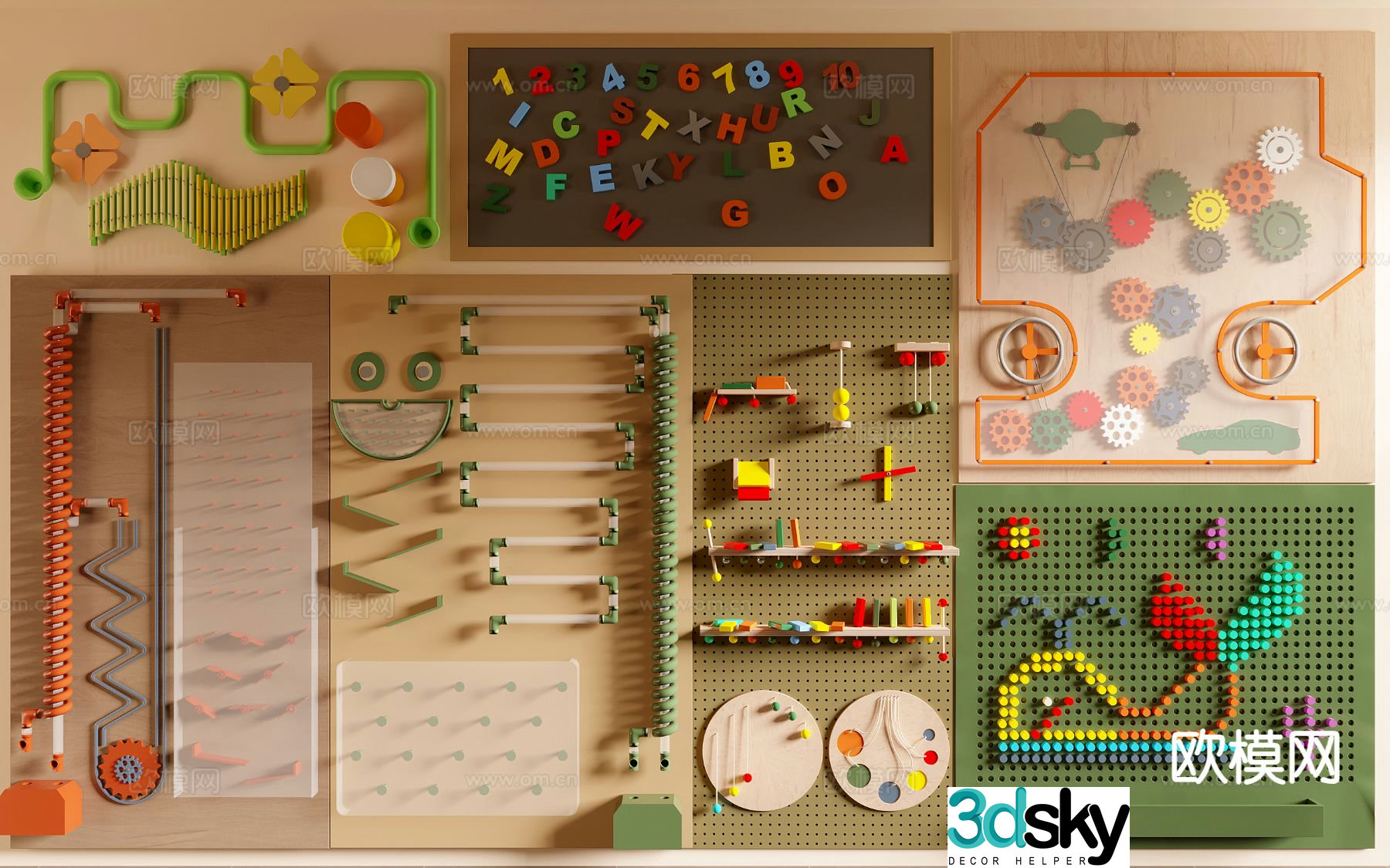 Children’s educational wall hole board building block wall toy 3d model