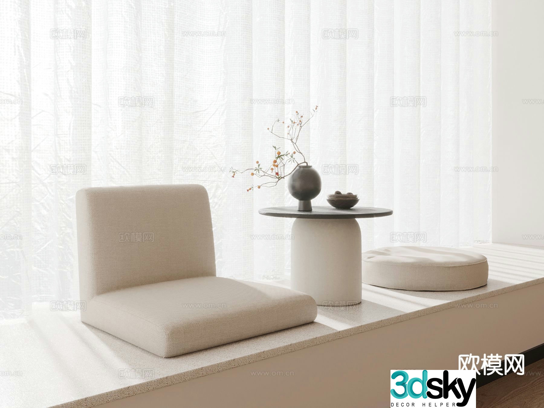 Modern bay window bay window mat curtain curtain tuft 3d model