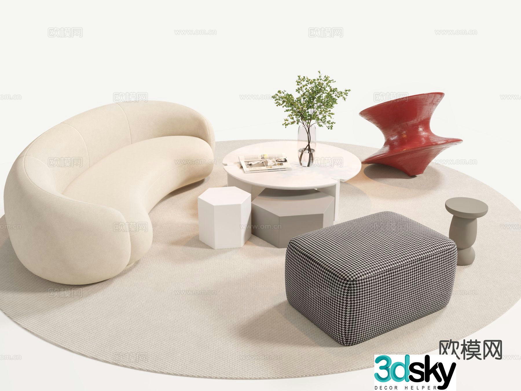 Cream style sofa combination 3d model