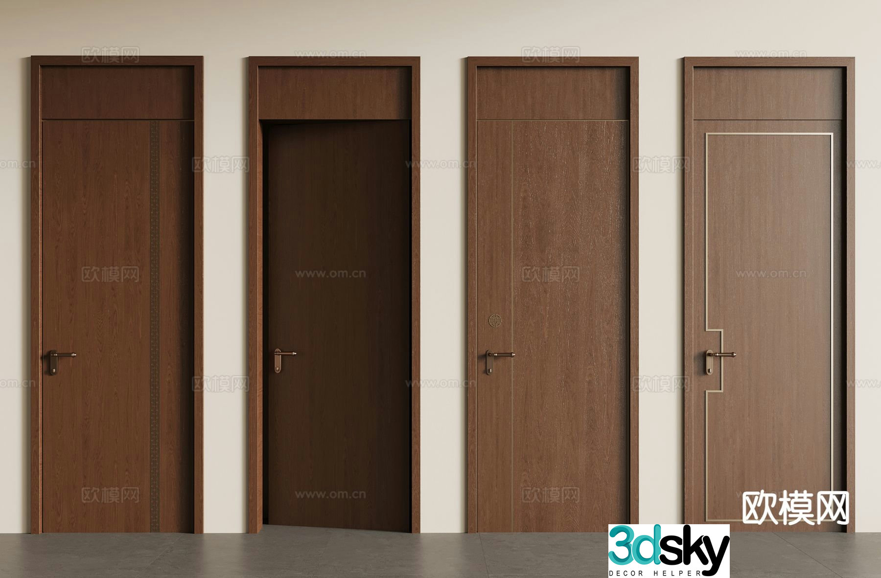New Chinese style door open ceiling door interior door single-open door 3D model