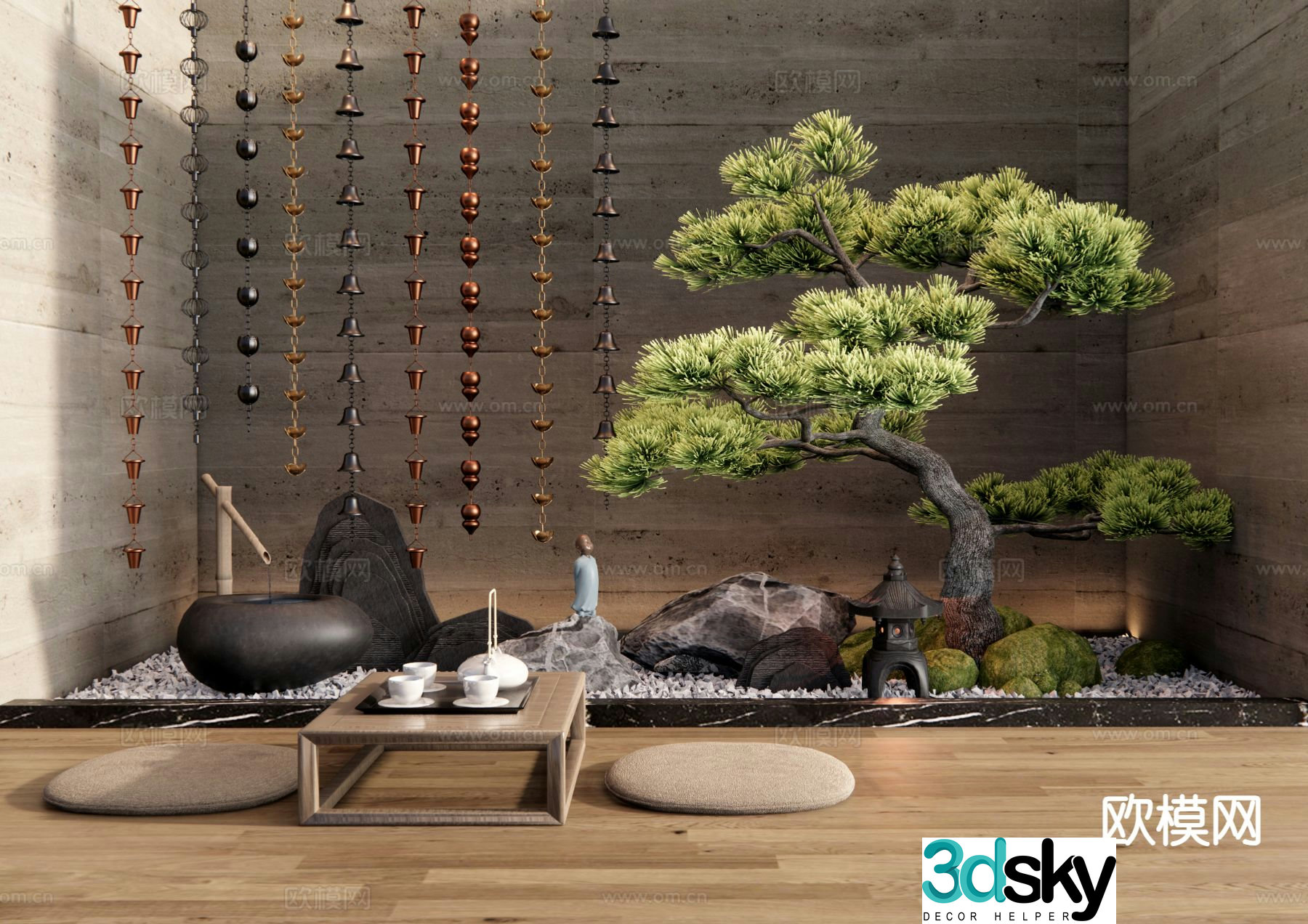 New Chinese style indoor courtyard 3D model