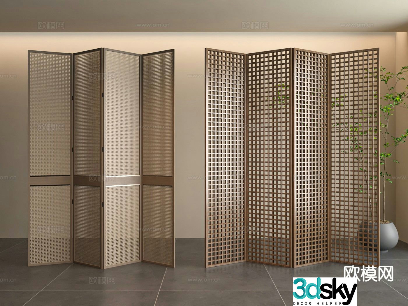 Wasabi folding screen rattan screen 3d model
