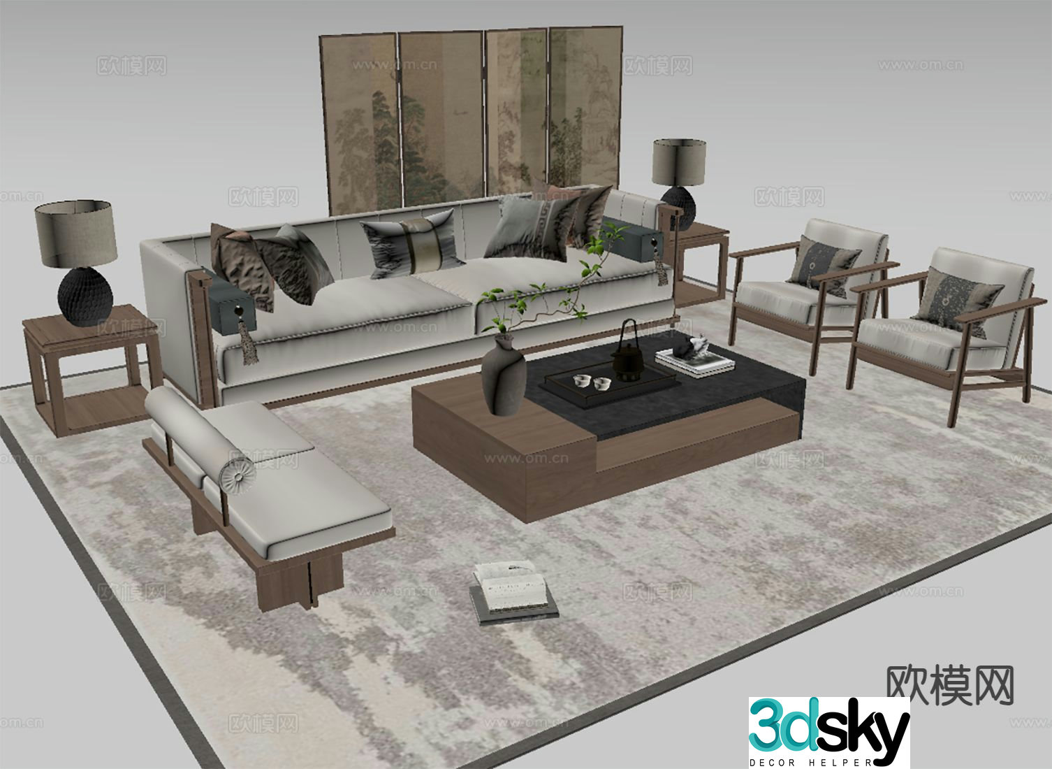 New Chinese style sofa set 3d model