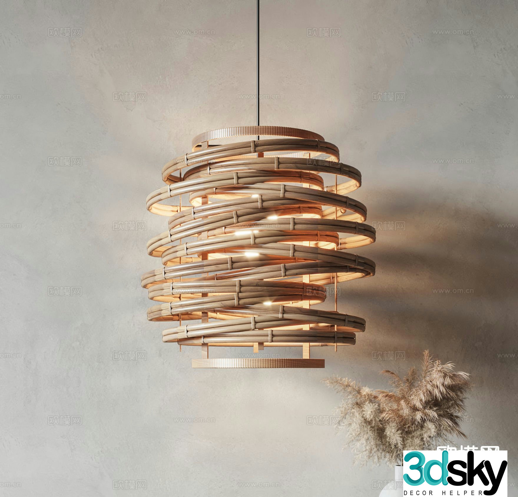 Wabi-sabi chandelier rattan chandelier 3d model