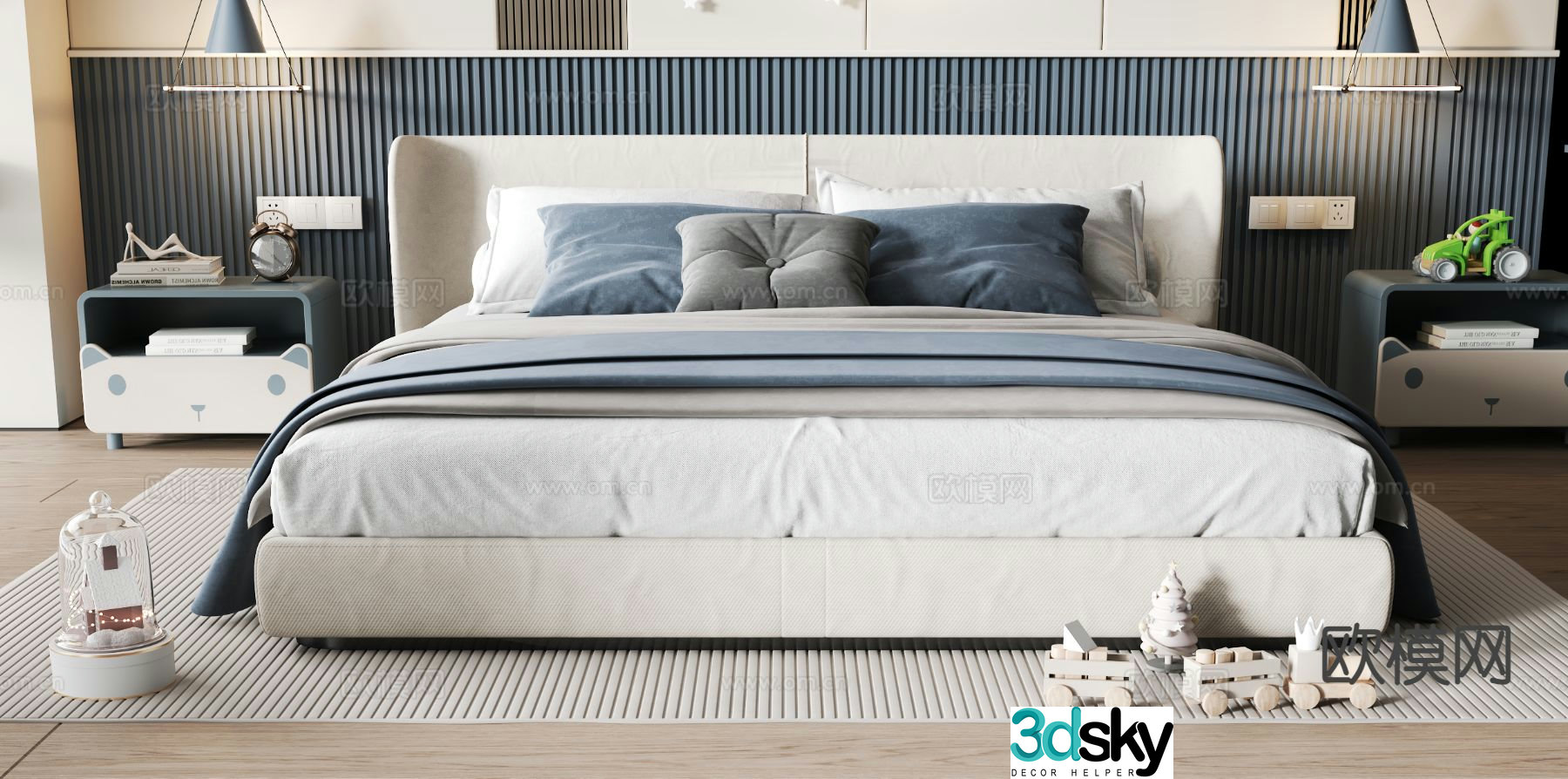 Modern children’s bed double bed 3d model