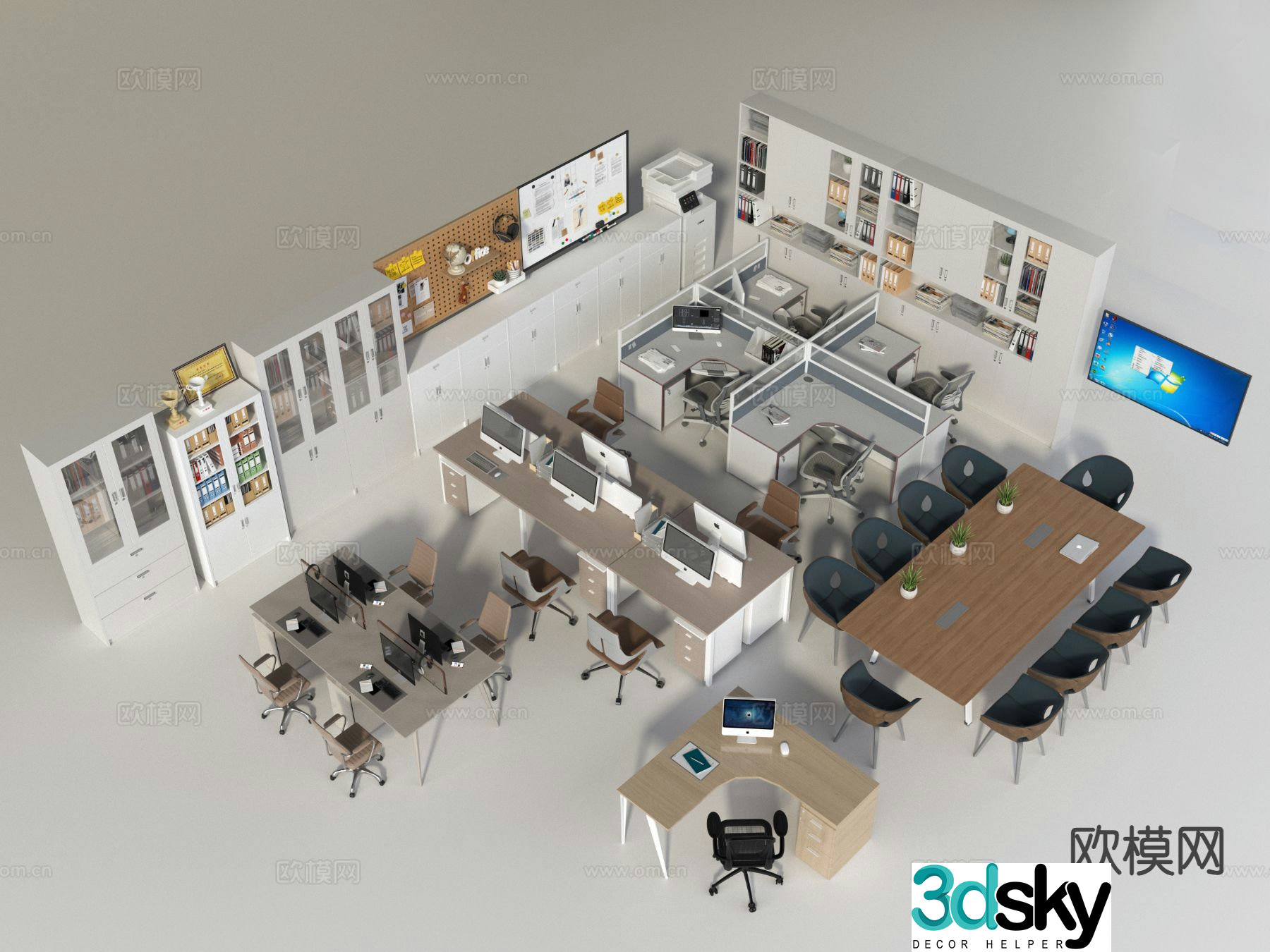 Modern desk office furniture 3d model