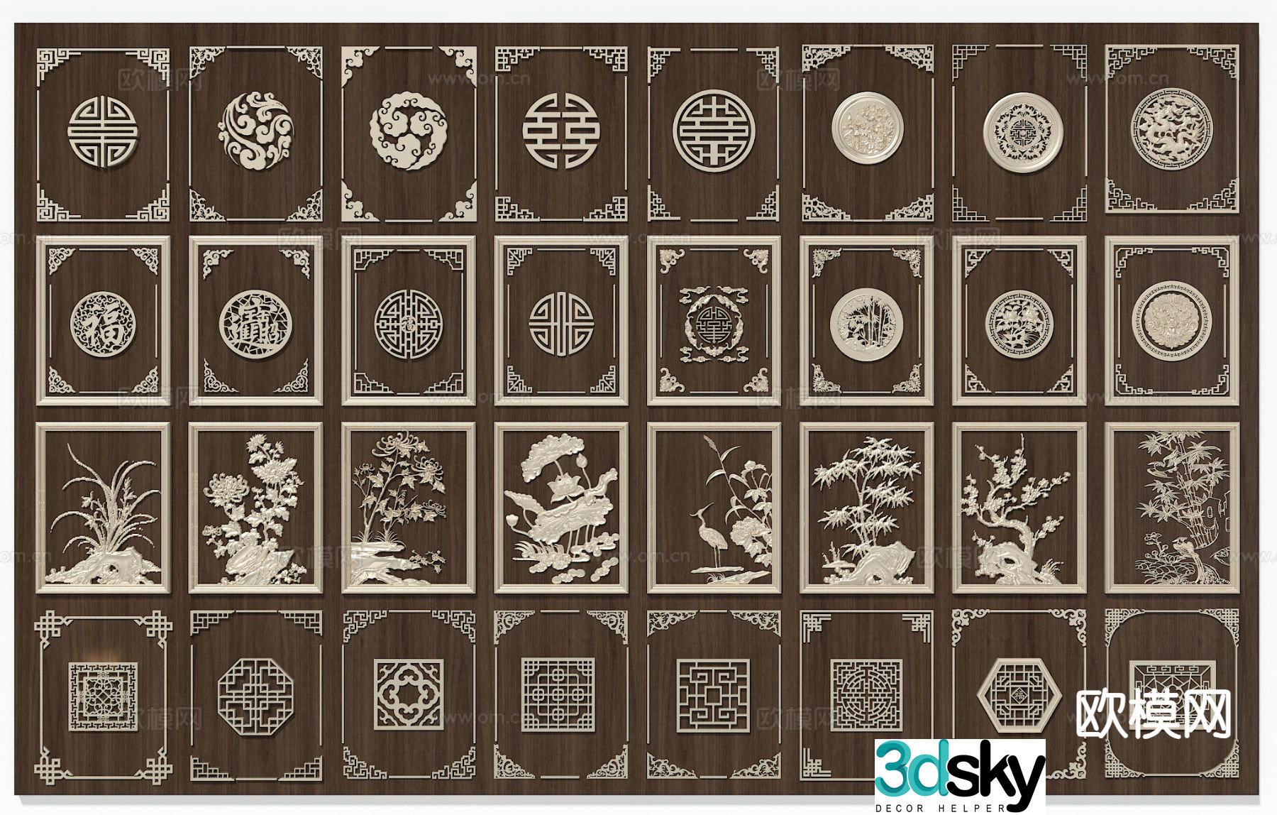 New Chinese style carving corner flower engraving line 3d model