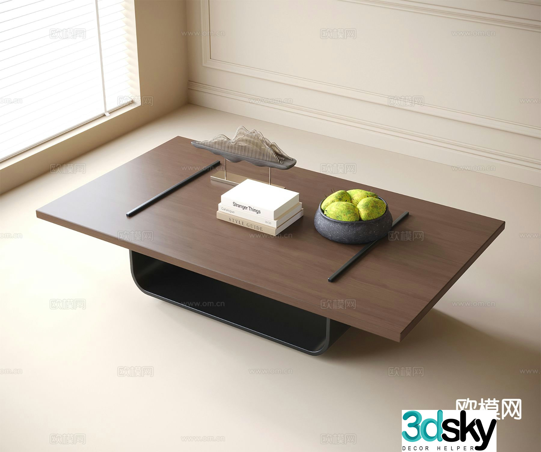 Medieval style solid wood coffee table 3D model