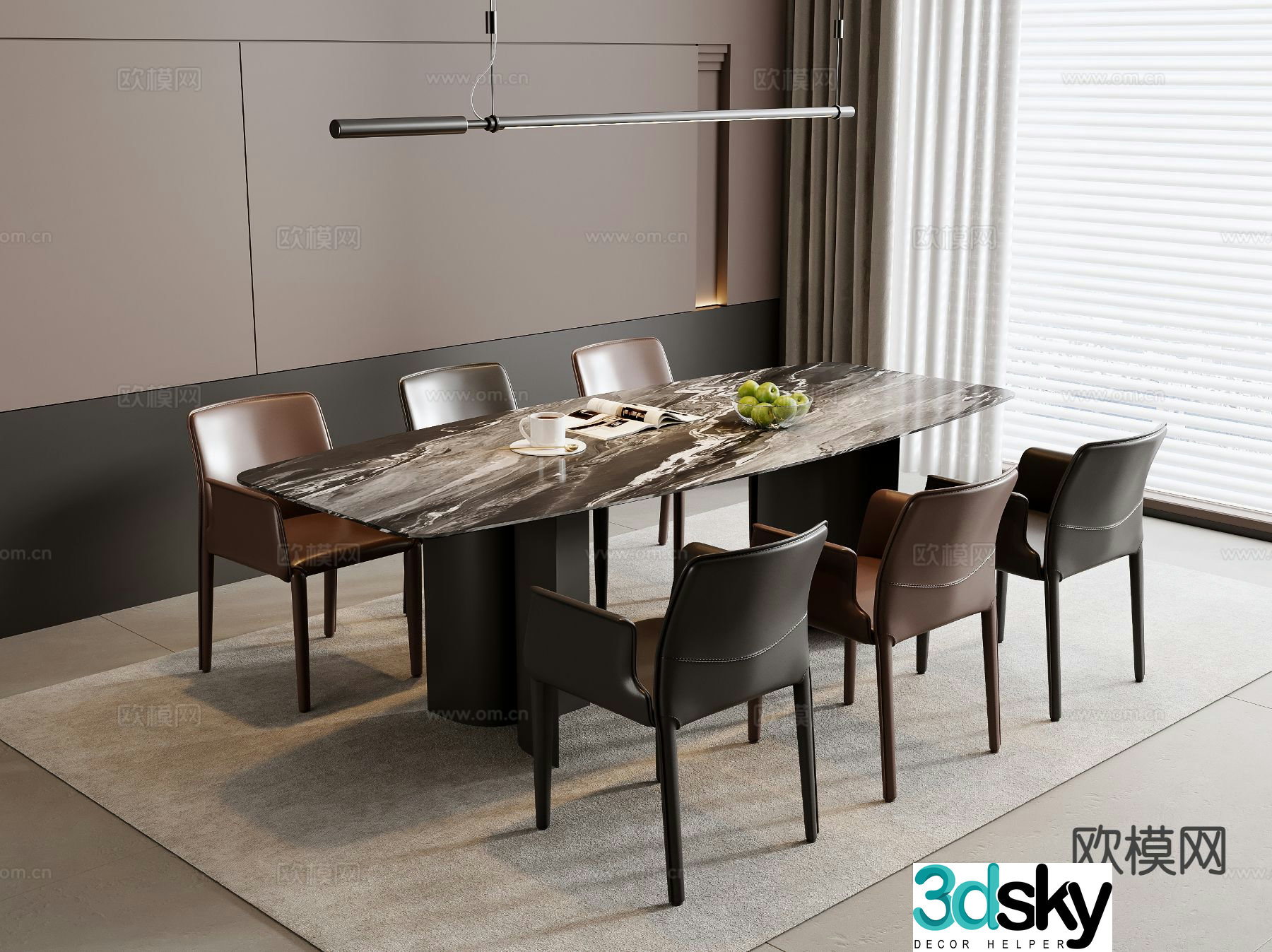 Italian dining table and chairs marble dining table 3d model