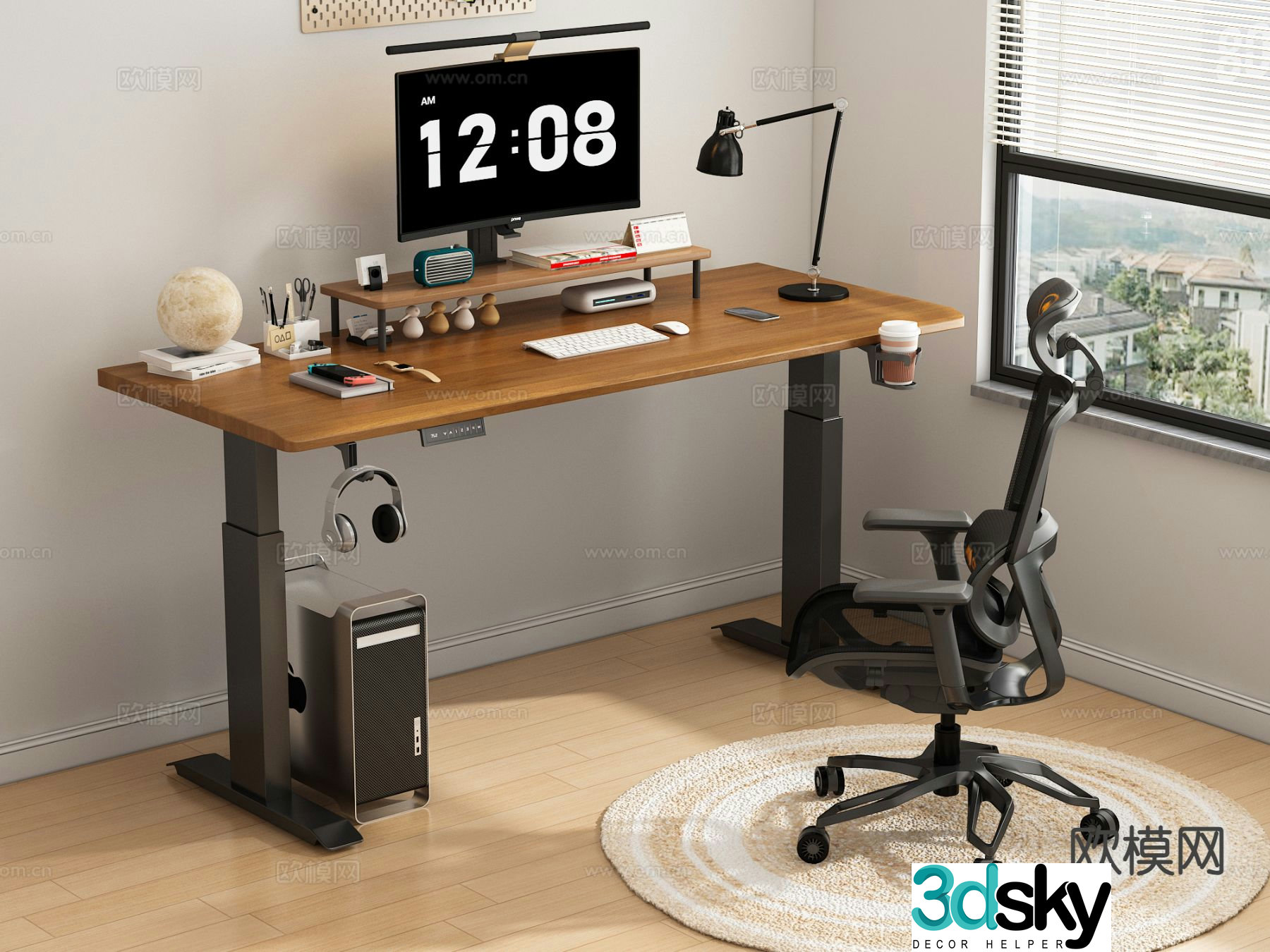 Modern desk chair lift computer desk 3d model