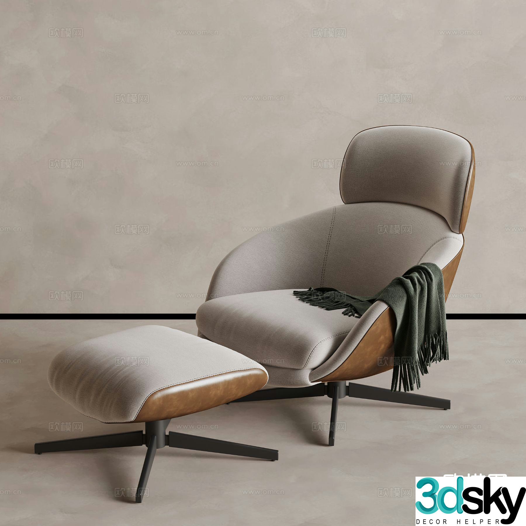 Modern lounge chair footrest 3d model