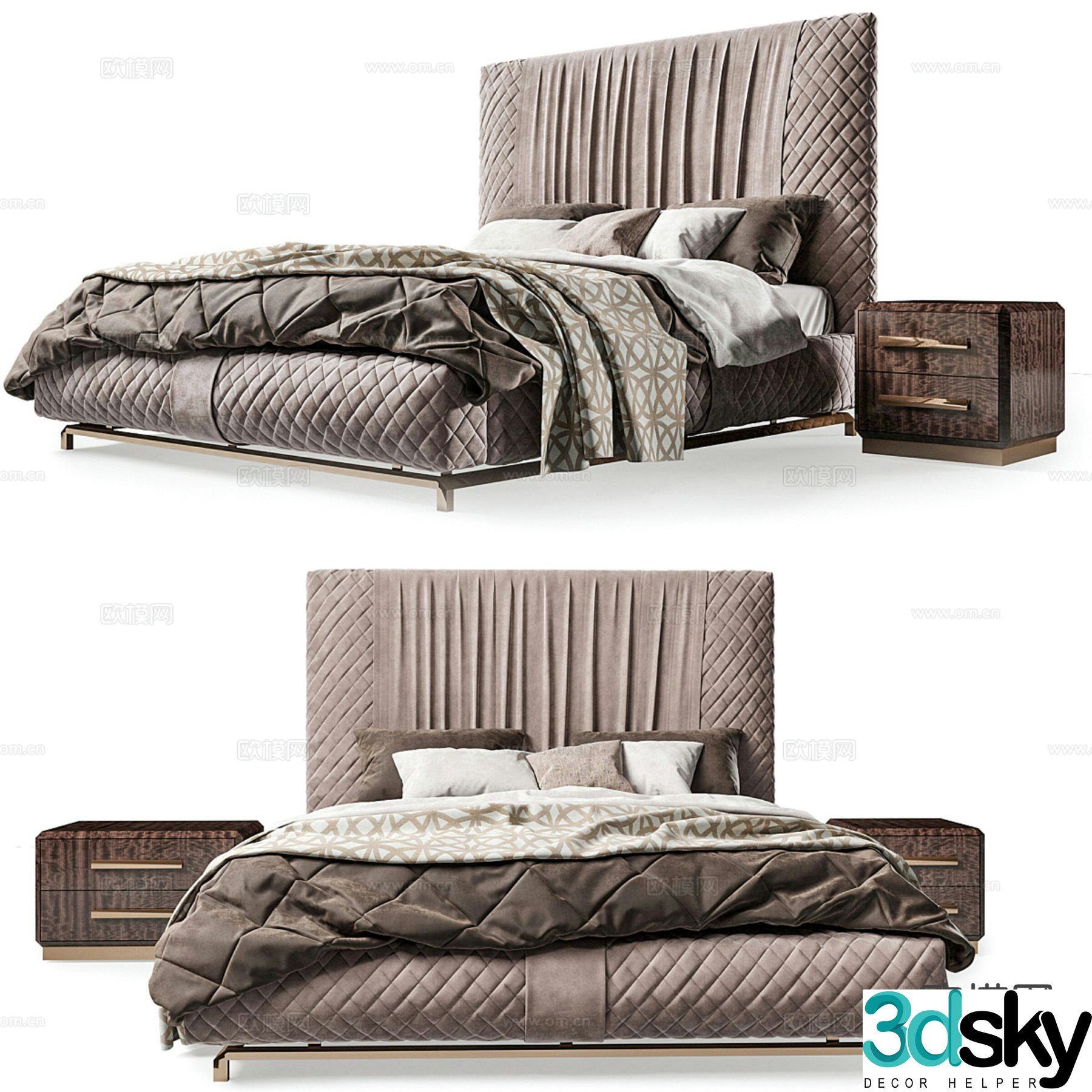Italian double bed 3d model