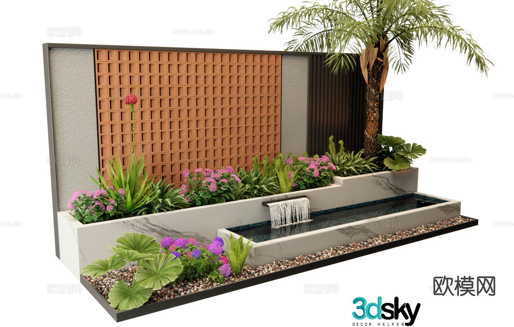 Modern courtyard water feature wall 3d model