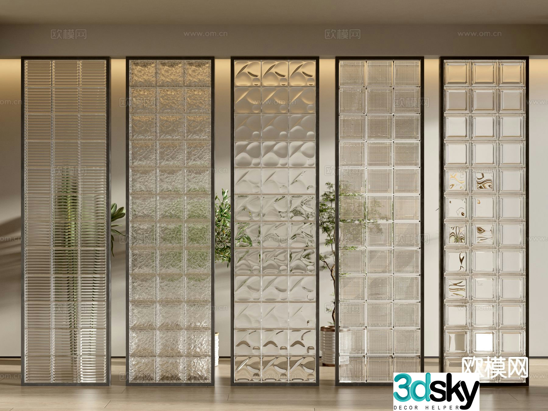 Art glass partition glass brick 3d model