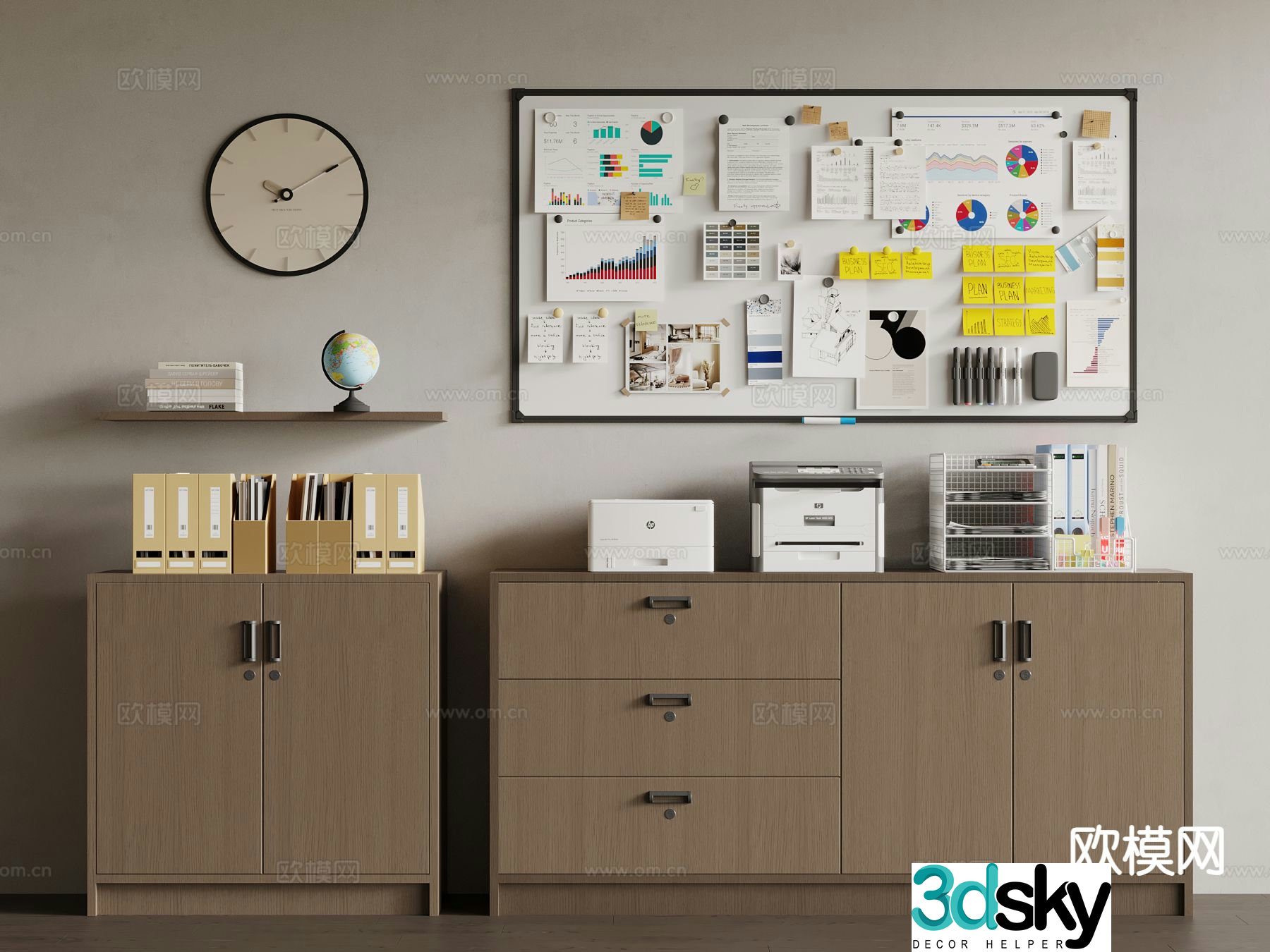 Office supplies file cabinet file cabinet note wall 3d model