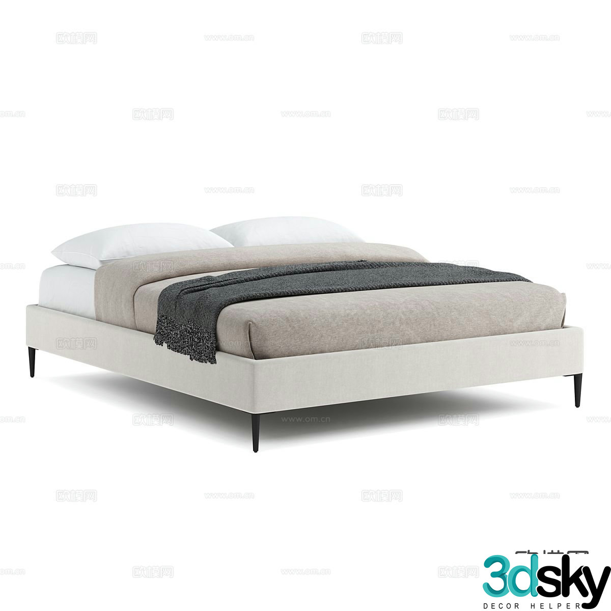 Simple double bed 3d model