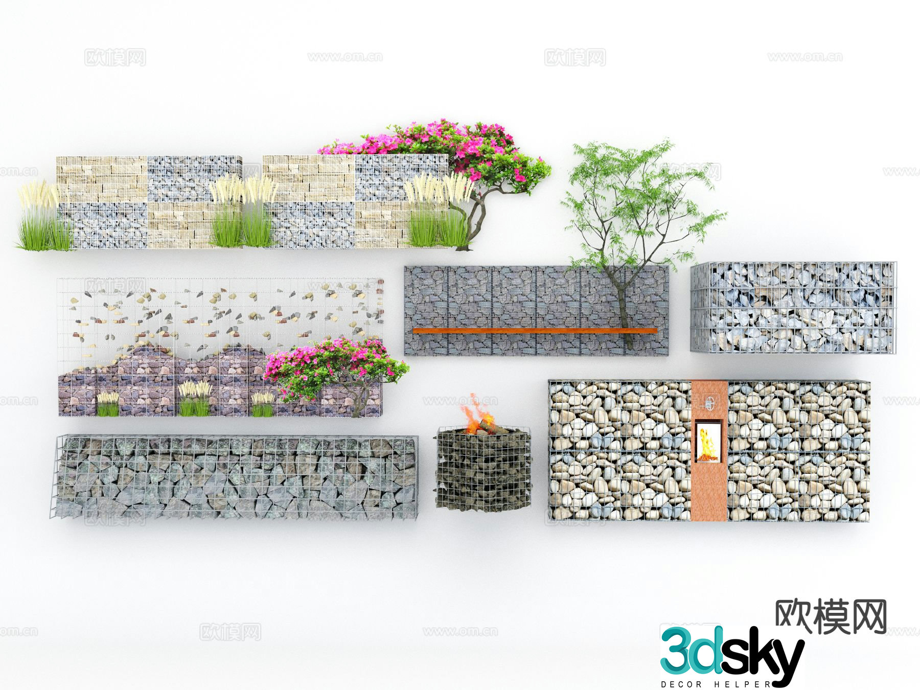 Modern courtyard landscape wall landscape wall gabion landscape wall 3d model