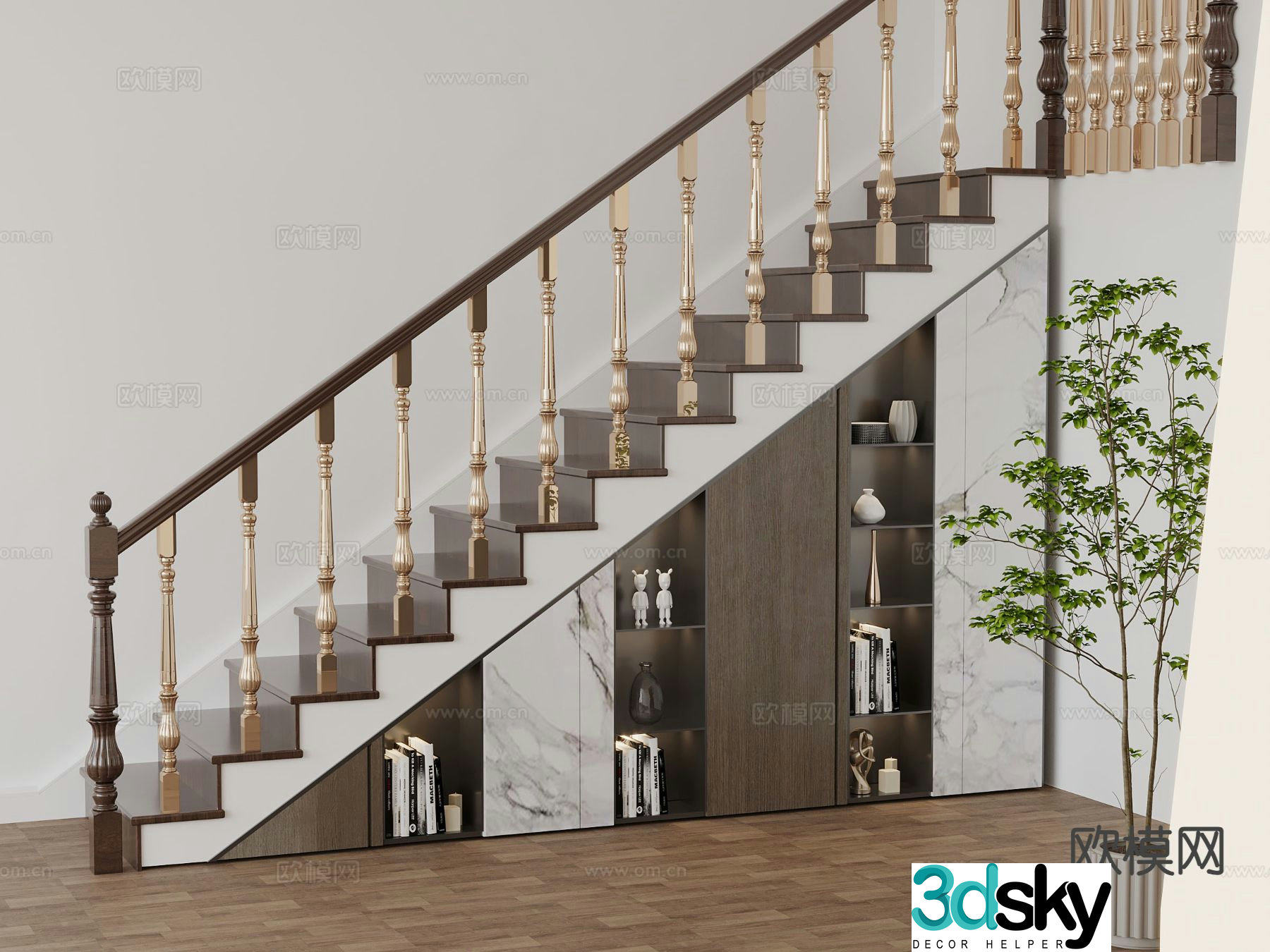 Simple European staircase cabinet staircase 3d model