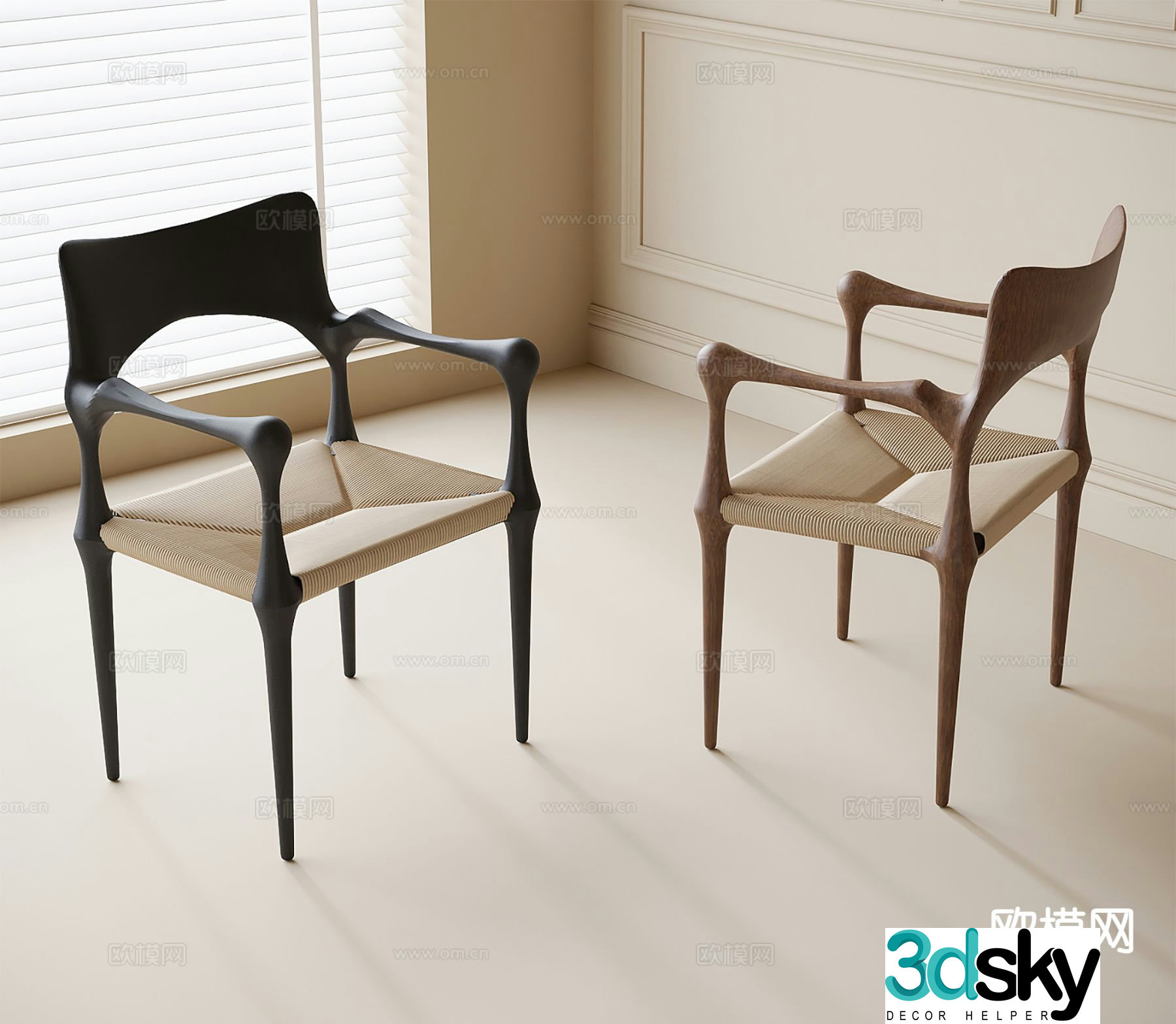 Modern dining chair single chair leisure chair armchair 3d model