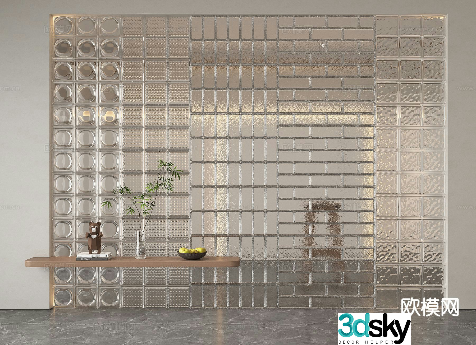 Modern glass brick partition 3d model