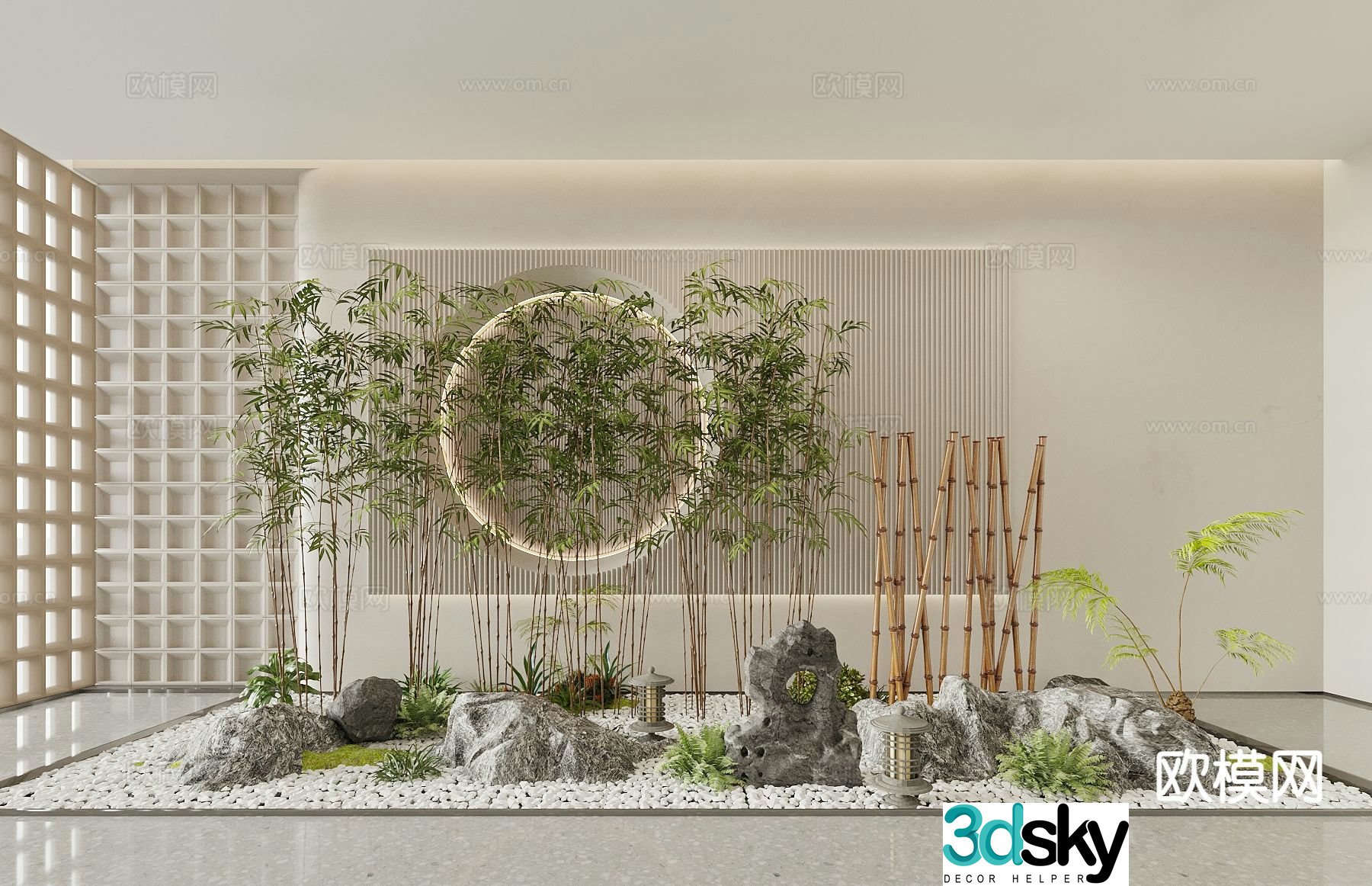New Chinese style indoor landscape 3D model of indoor landscaping