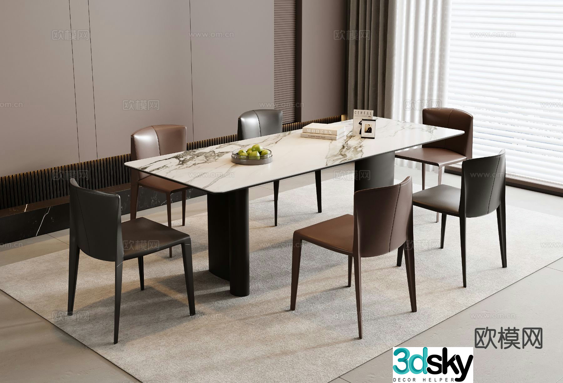 Italian dining table and chairs marble dining table 3d model