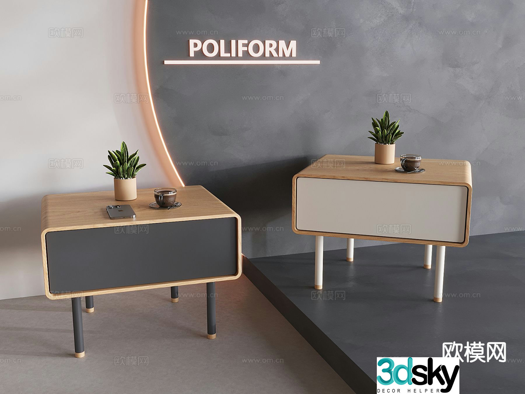 Log style bedside table 3d model