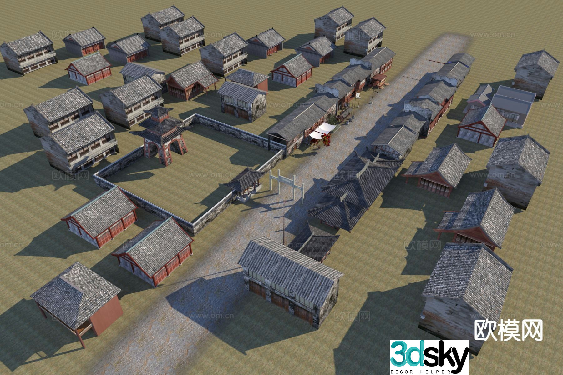 Chinese style ancient architecture village market 3d model