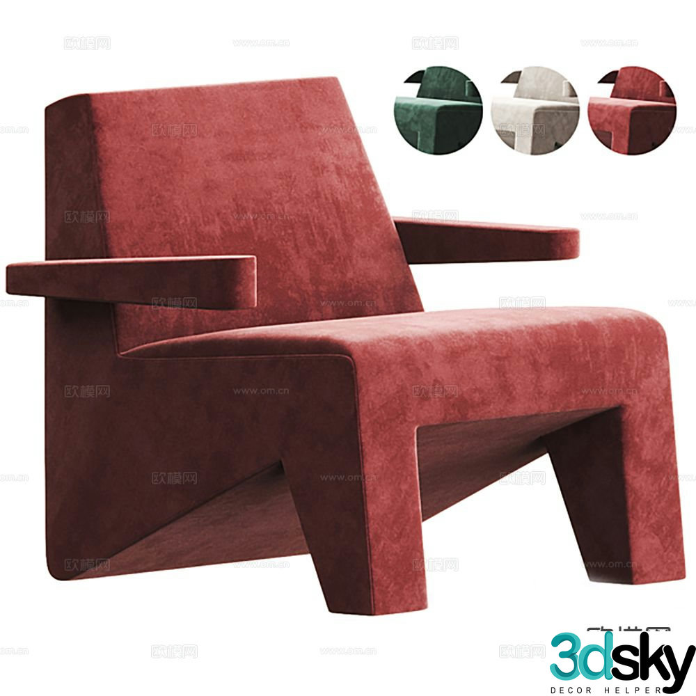 Red sofa single sofa 3d model