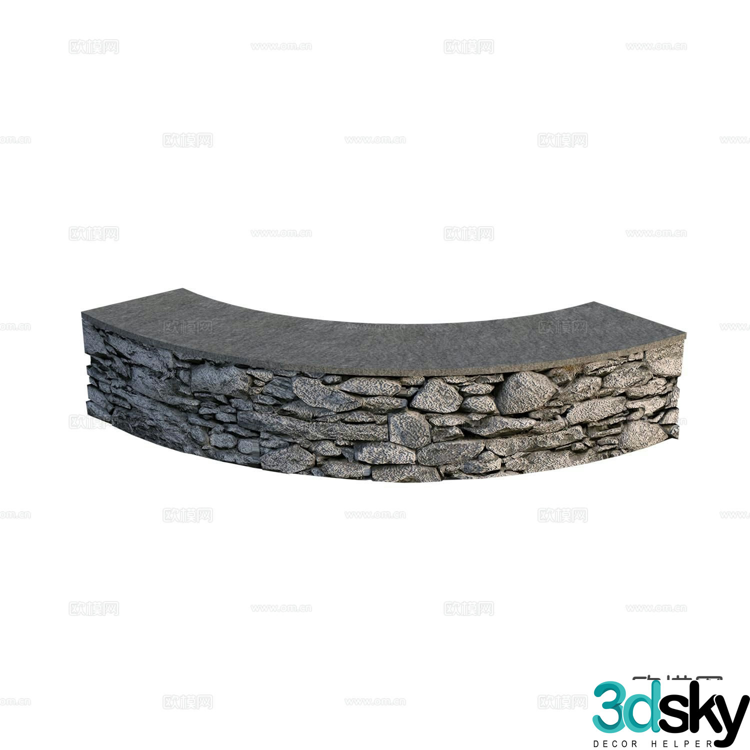 fence curved fence stone wall 3d model