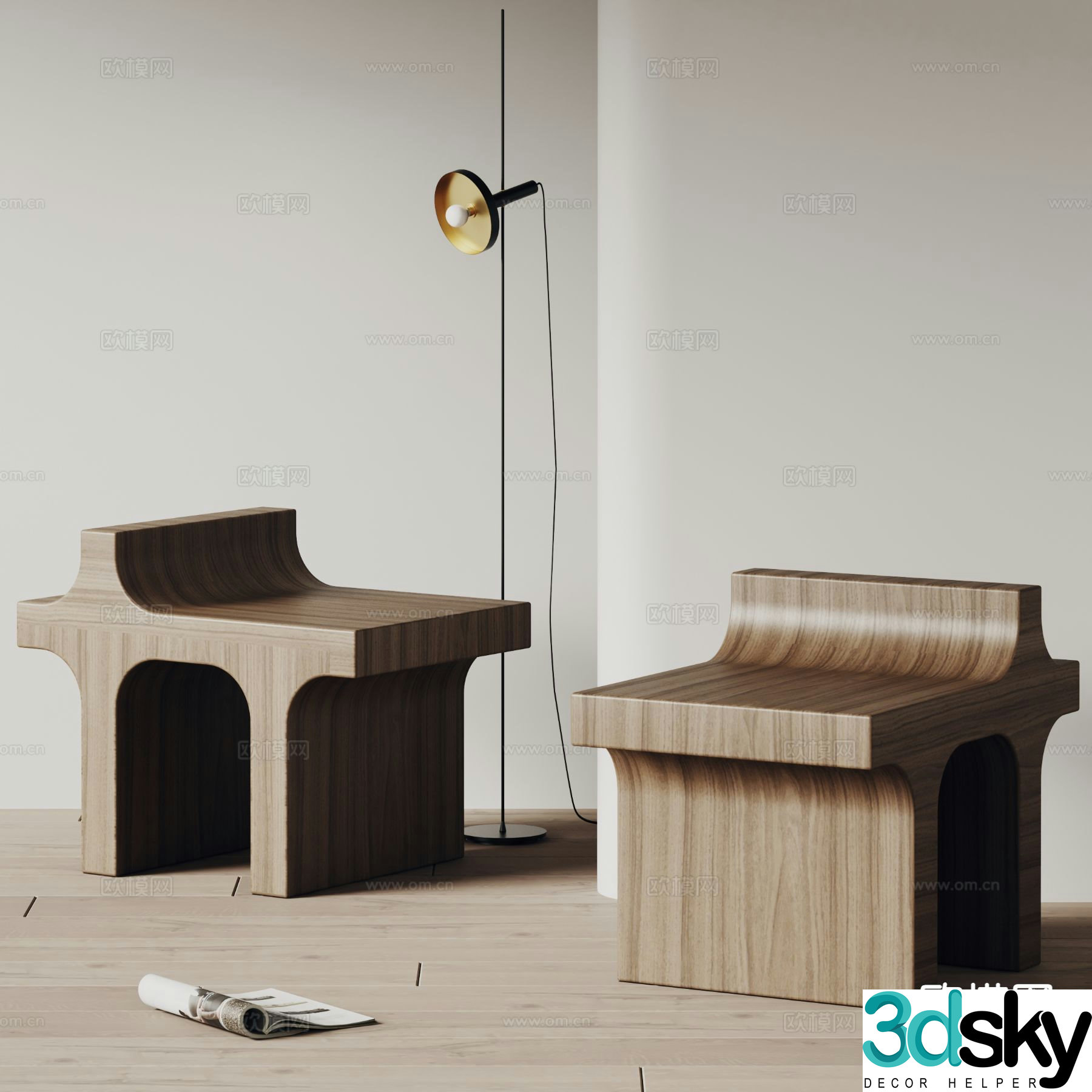 NORHOR Wasabi Stool Low Stool Wooden Stool 3D Model