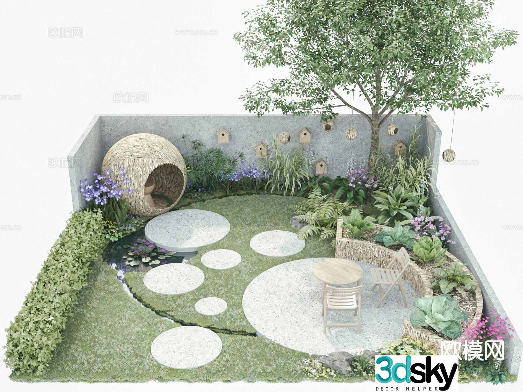 Ecological courtyard landscape green sketch 3D model