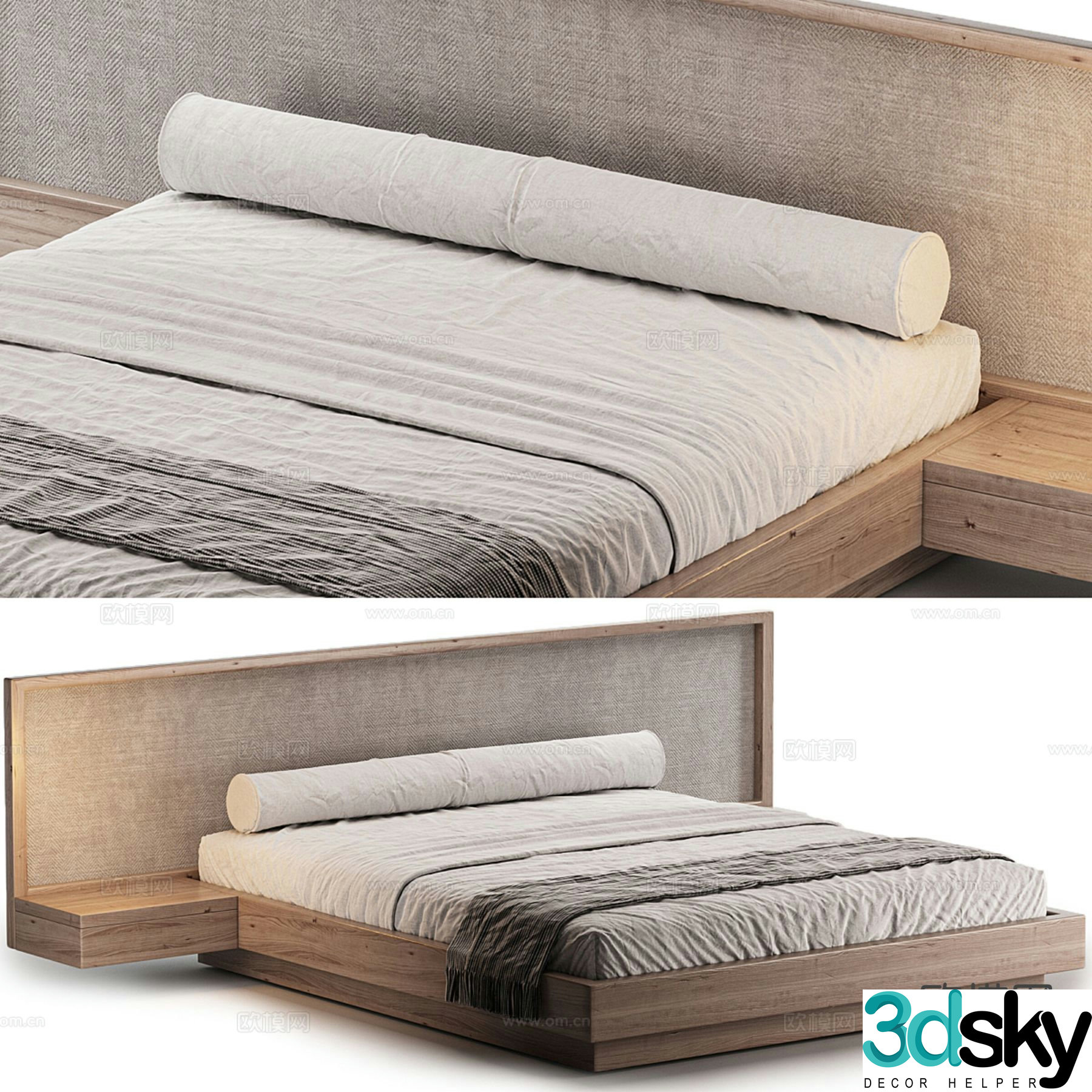 Simple double bed 3d model