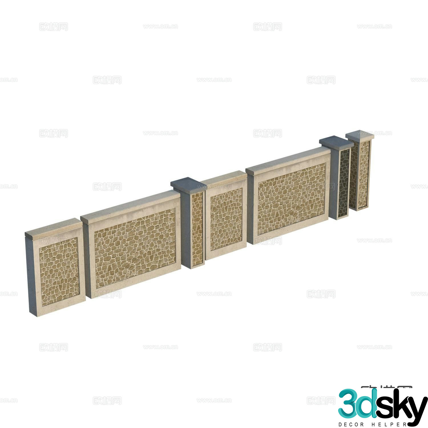 fence fence stone wall brick wall 3d model