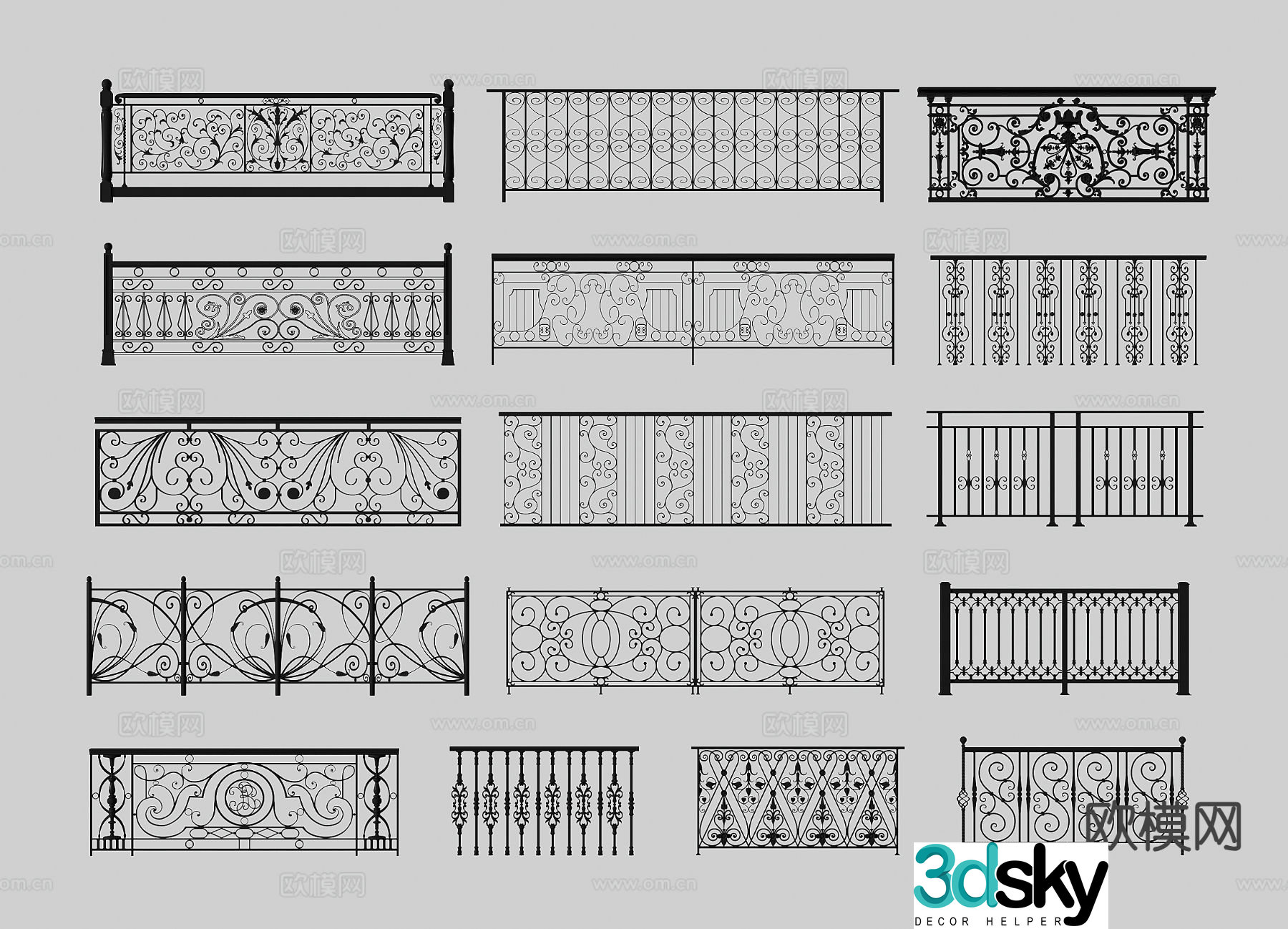 Wrought iron railing fence guardrail handrail 3d model