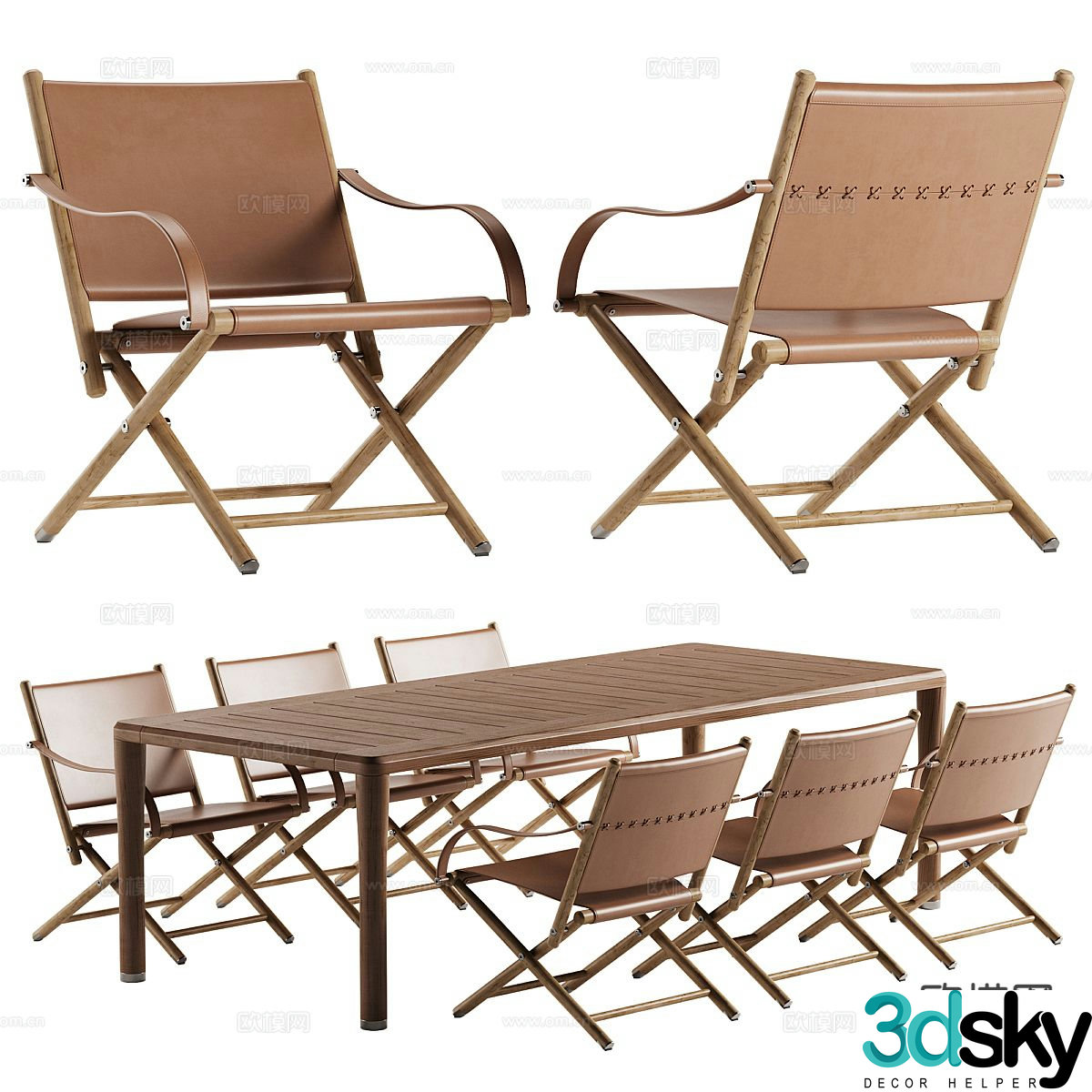 Outdoor dining table and chairs dining table dining chair folding chair 3d model