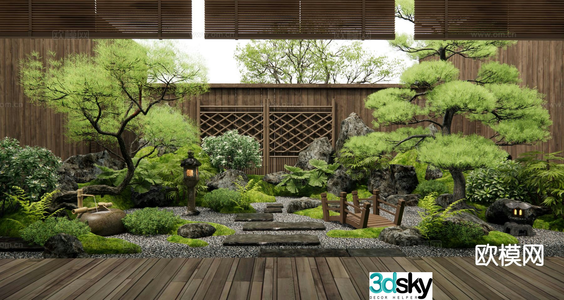 Japanese garden landscape 3d model