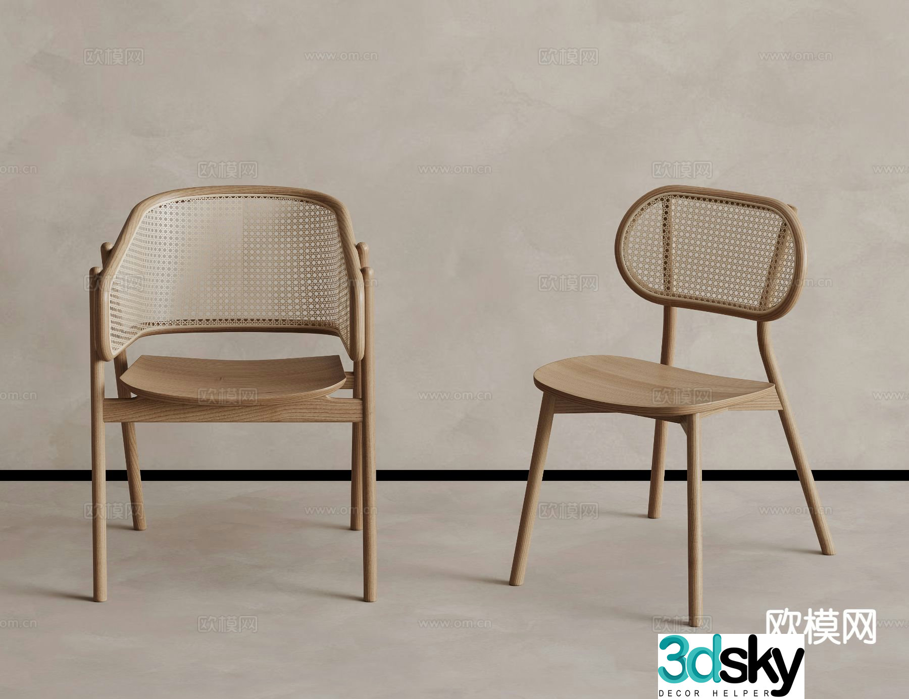 Wabi-sabi single chair dining chair rattan chair 3D model
