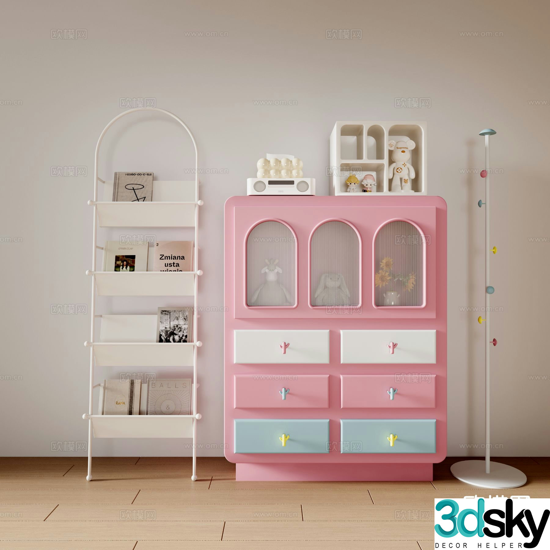 Modern children’s cabinet storage cabinet magazine rack 3d model