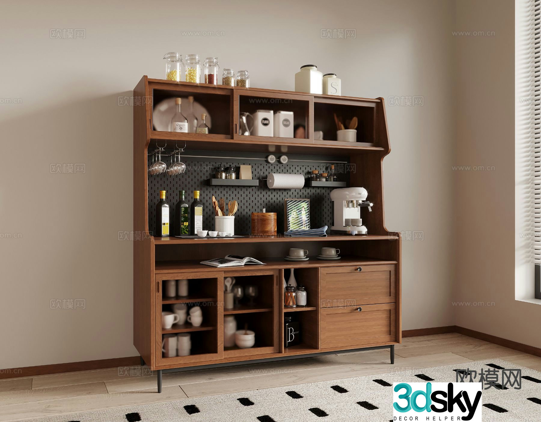 Middle-aged sideboard wine cabinet 3D model