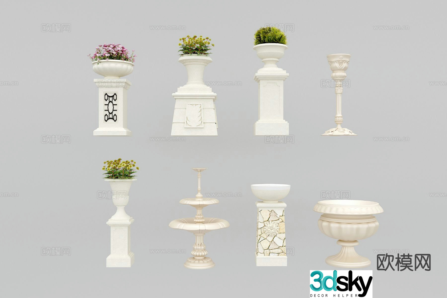 Simple European flower bowl flower bed 3D model
