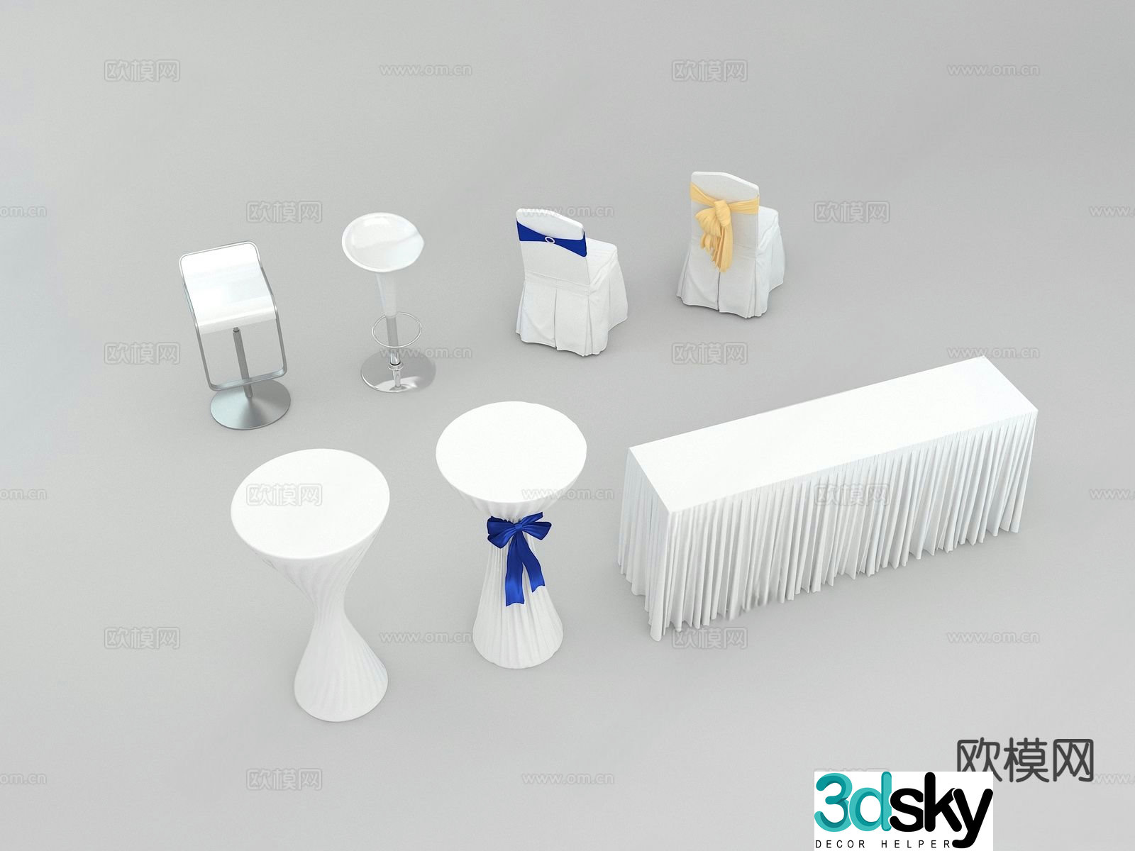 VIP tables and chairs sign-in table high table VIP chairs tablecloth 3D model