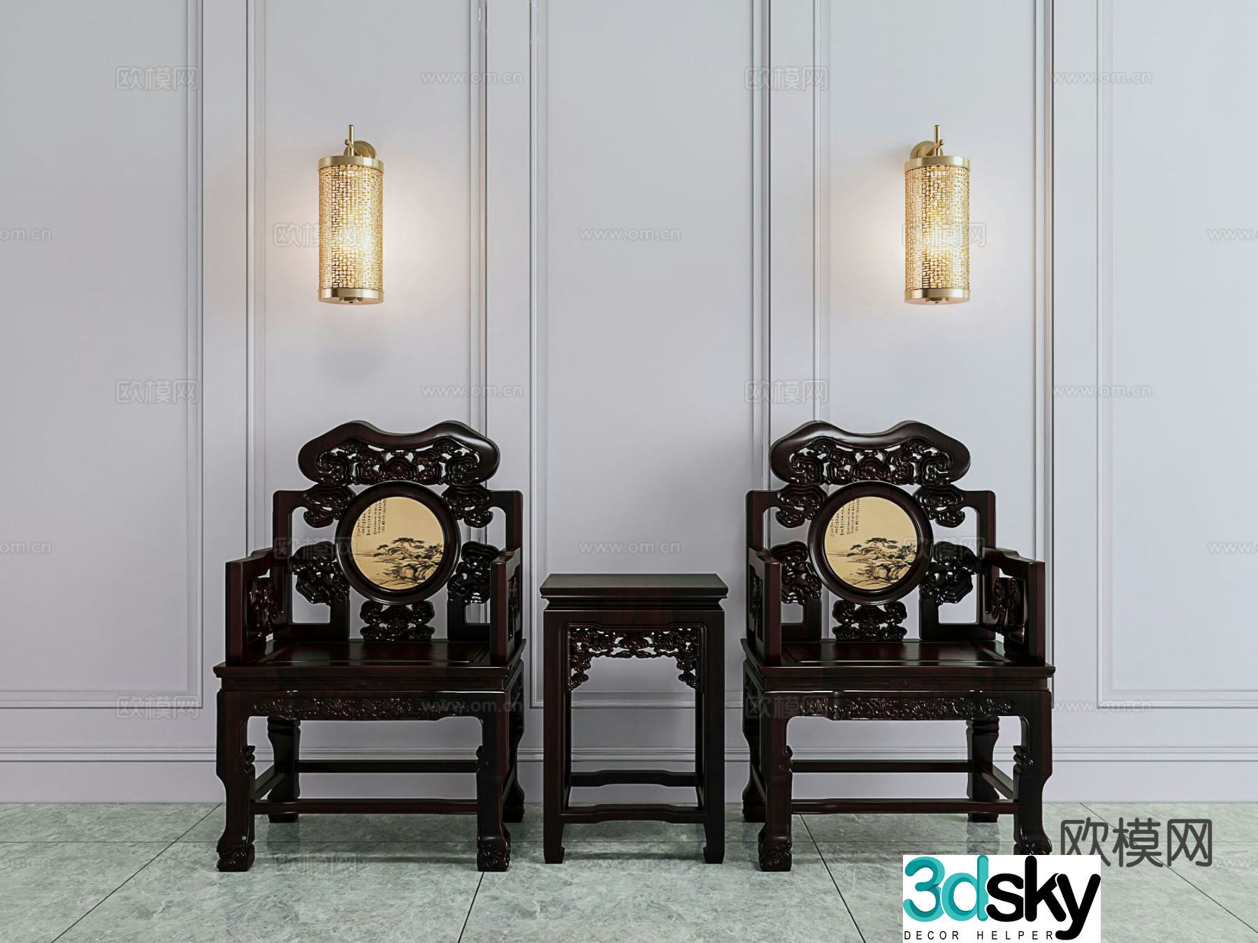 Chinese mahogany chair Ruyi chair leisure table and chair 3D model