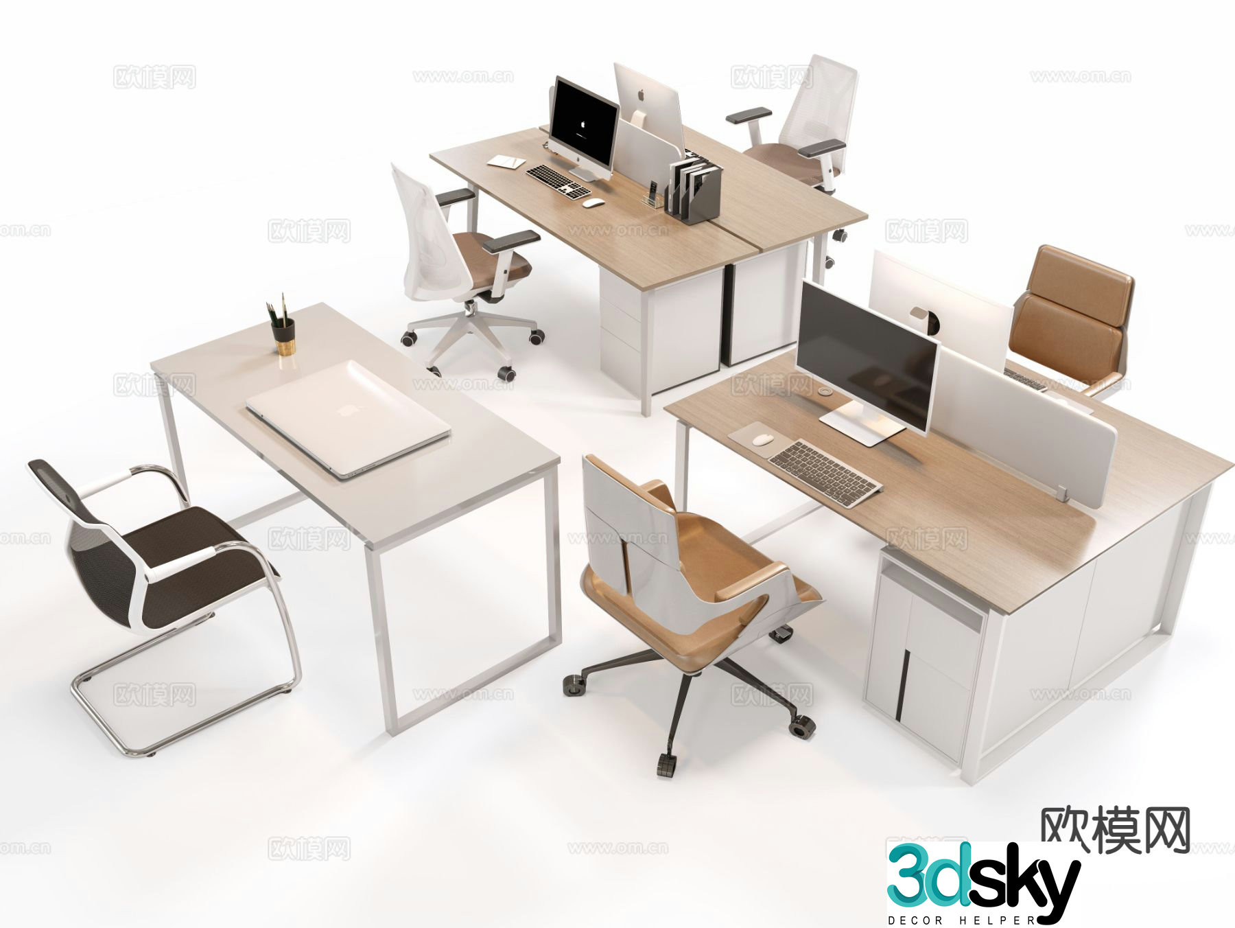 Modern office desk and chair staff position 3d model