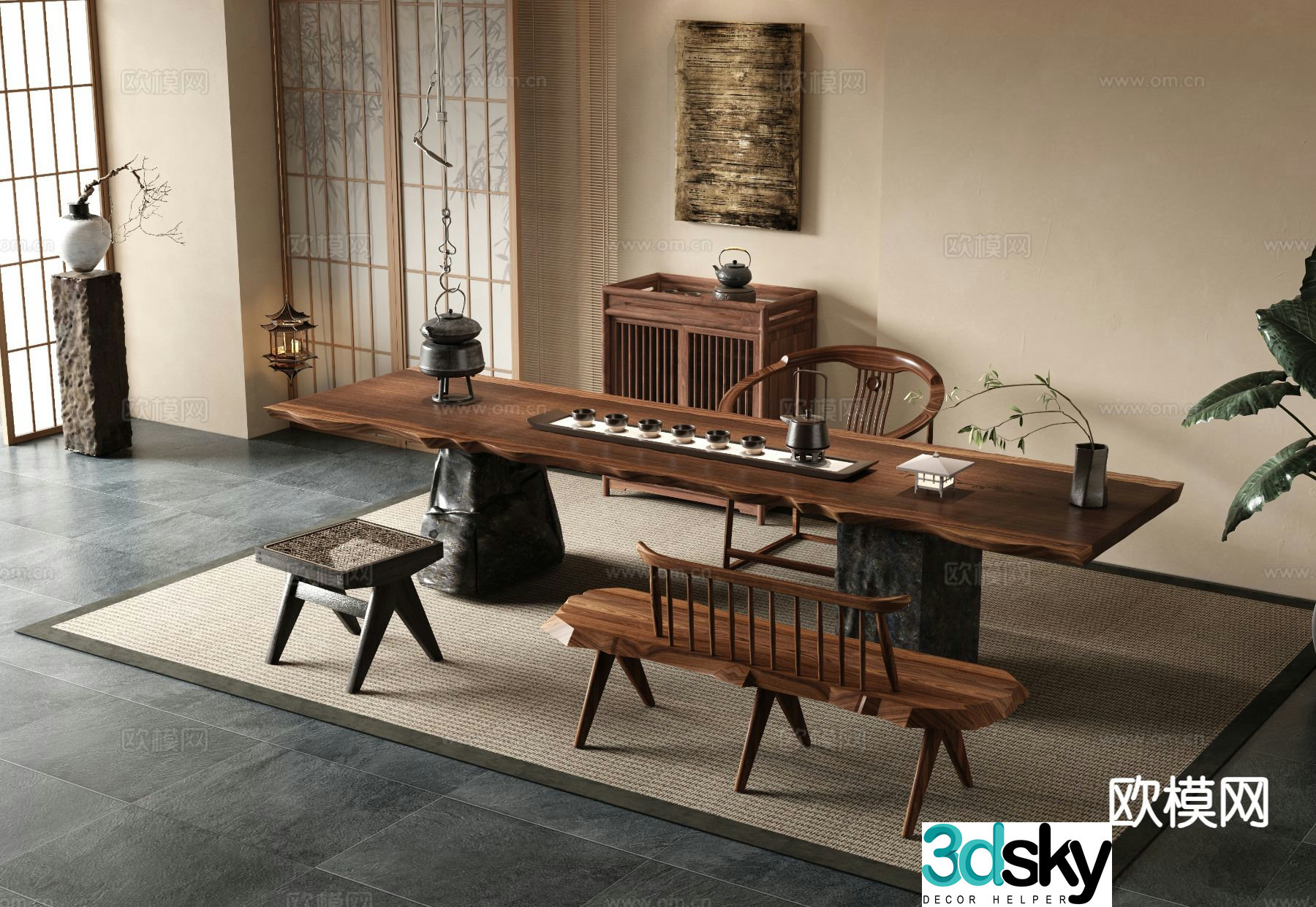 New Chinese style tea table tea table 3d model