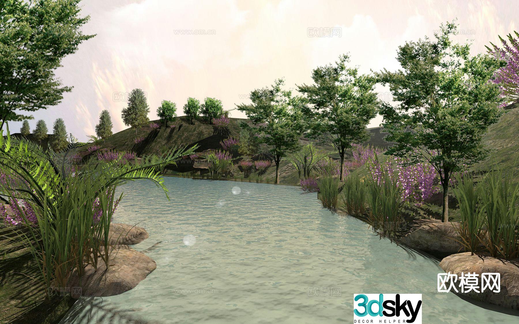 lakeside waterscape lake landscape 3d model