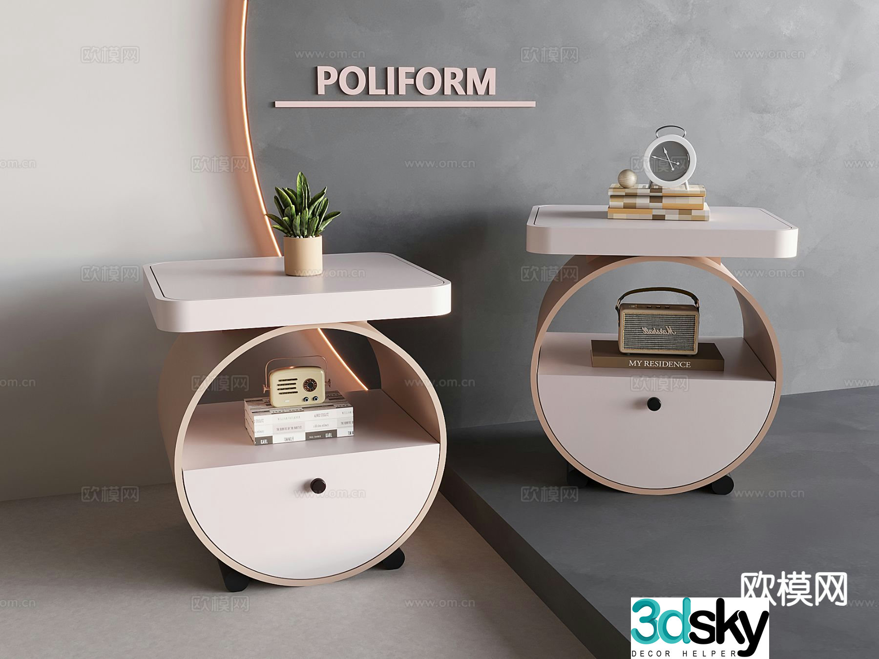 Cream bedside table 3d model