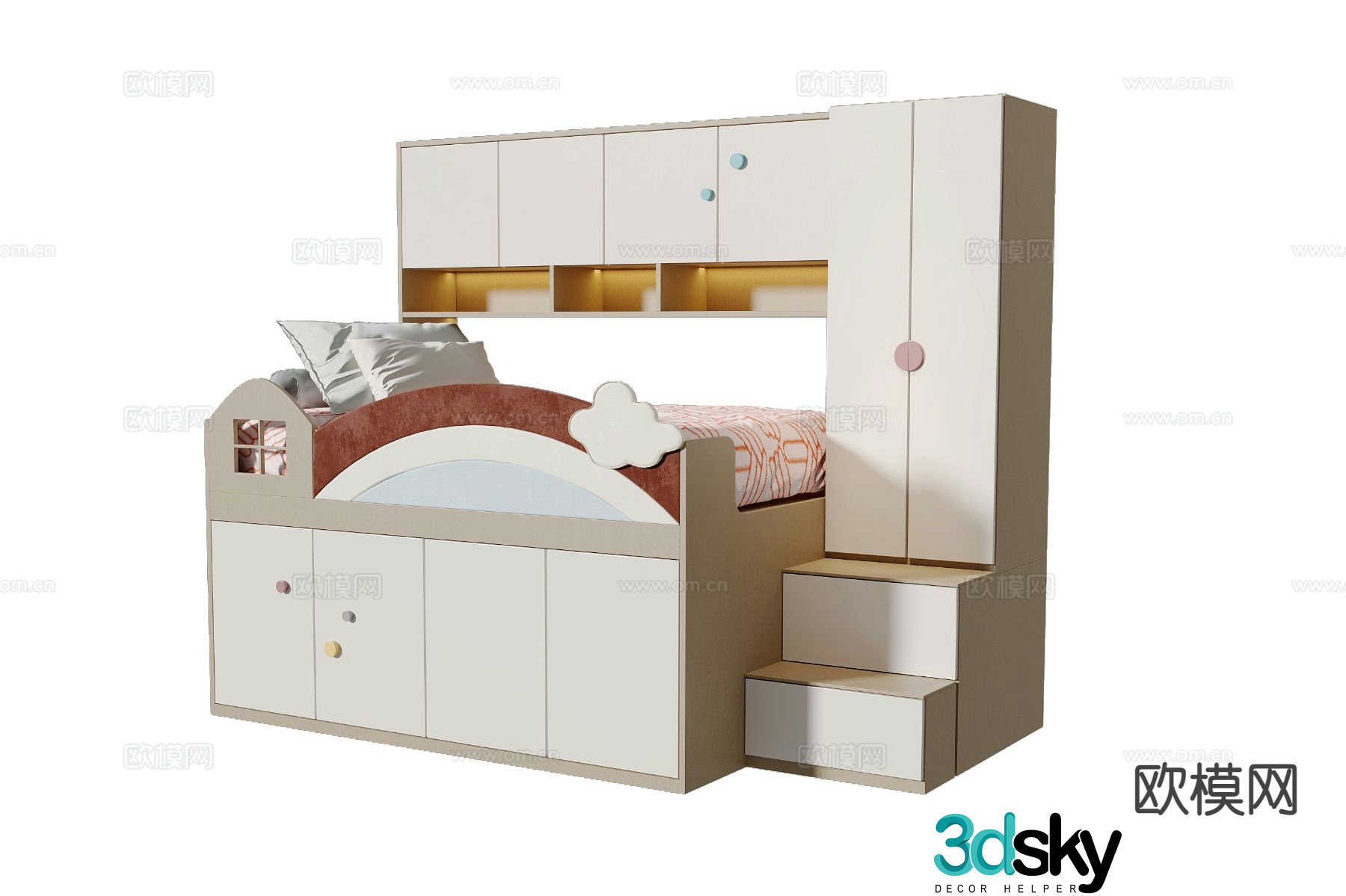 Modern children’s bed bunk bed tatami bed 3d model