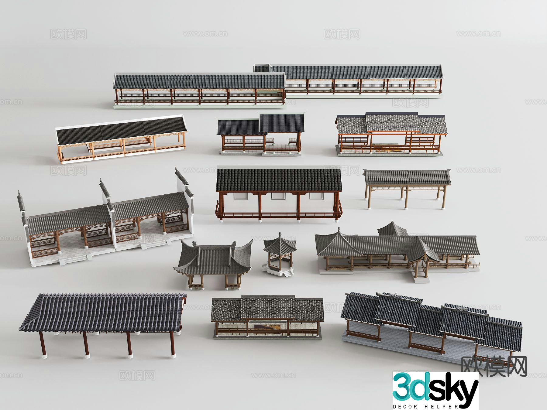 Chinese-style ancient building corridor antique corridor pavilion corridor wooden corridor 3D model